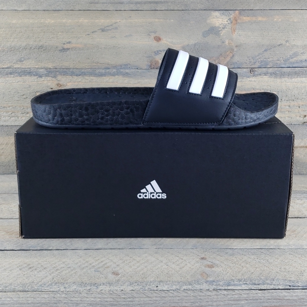 adidas Adilette Boost Men's Slides Sandals Black White Supreme Cushioning